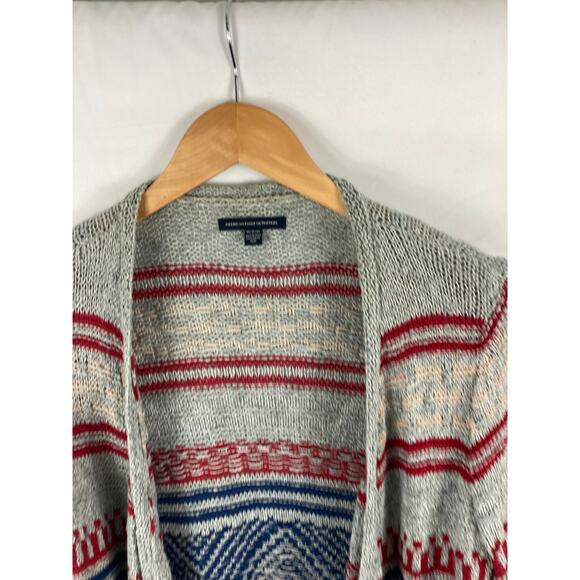 American Eagle Patterned Fringe Longline Knit Cardigan Size Medium - Picture 4 of 6